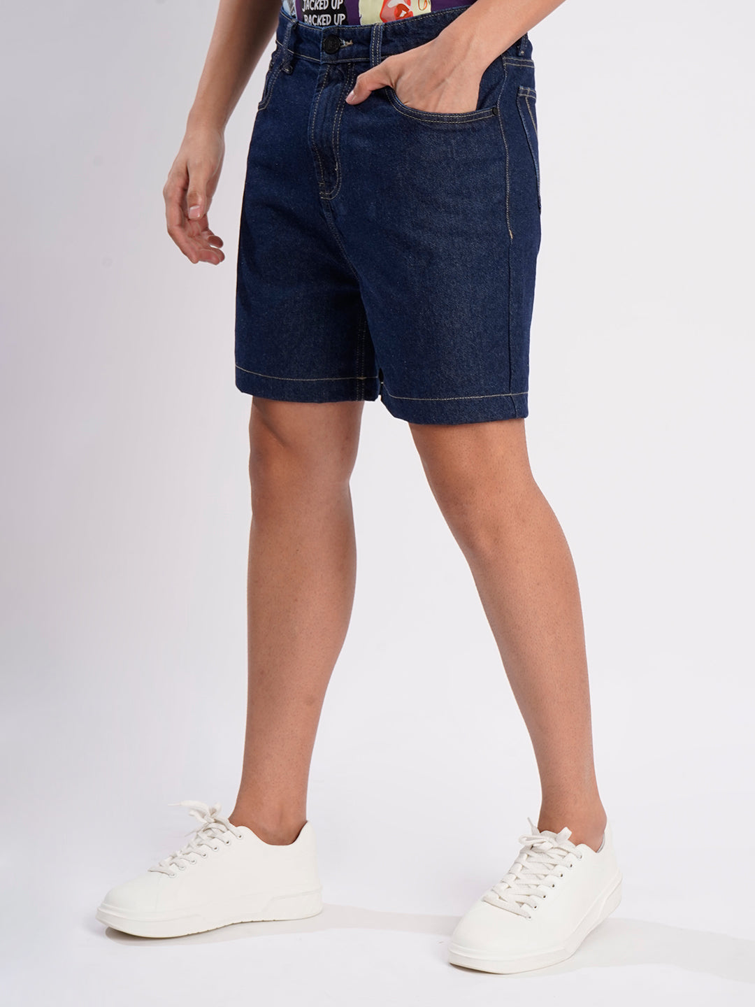 Men Dark Blue Regular Fit Denim Shorts