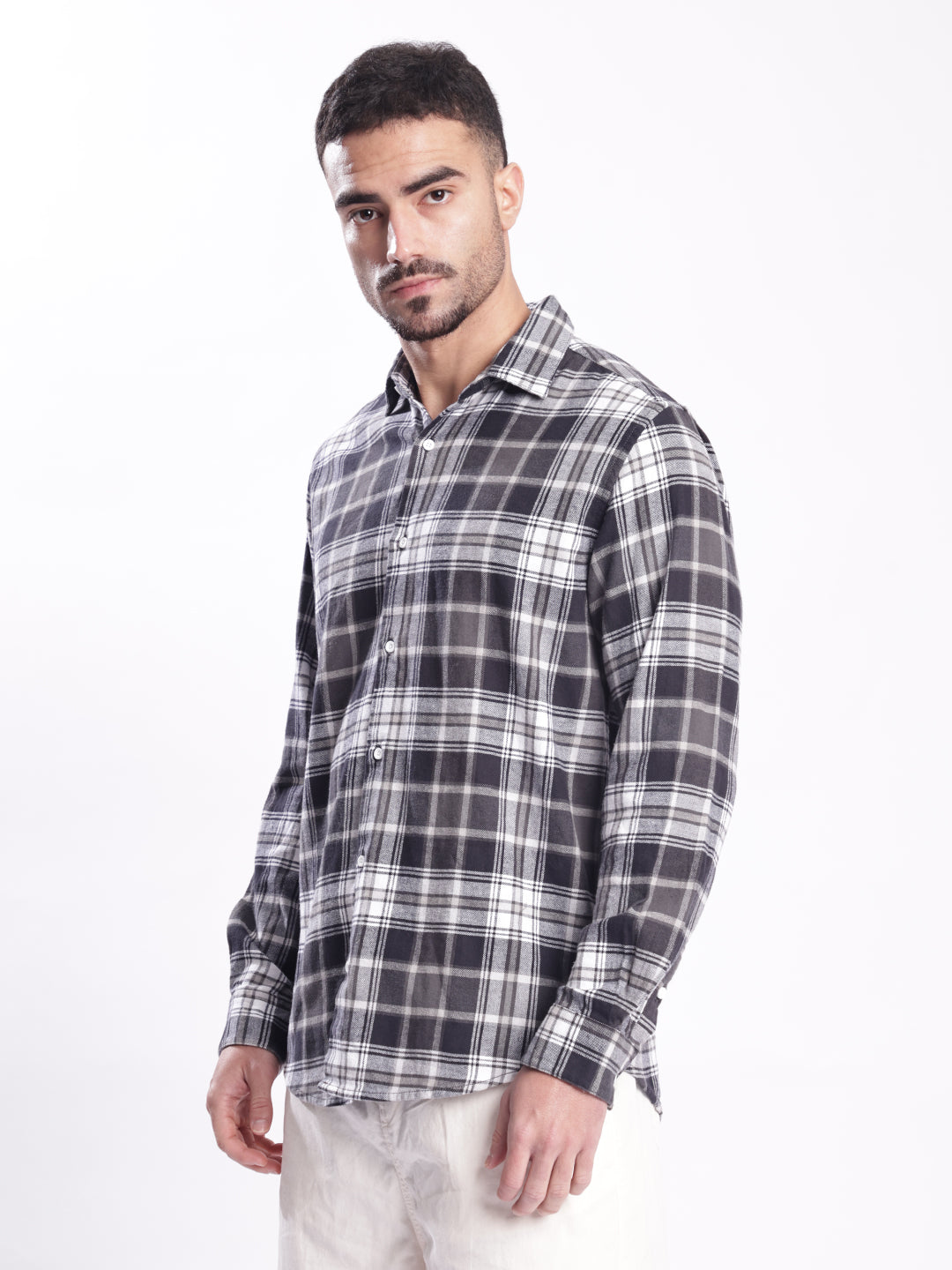 Men Black and White Checked Shirt