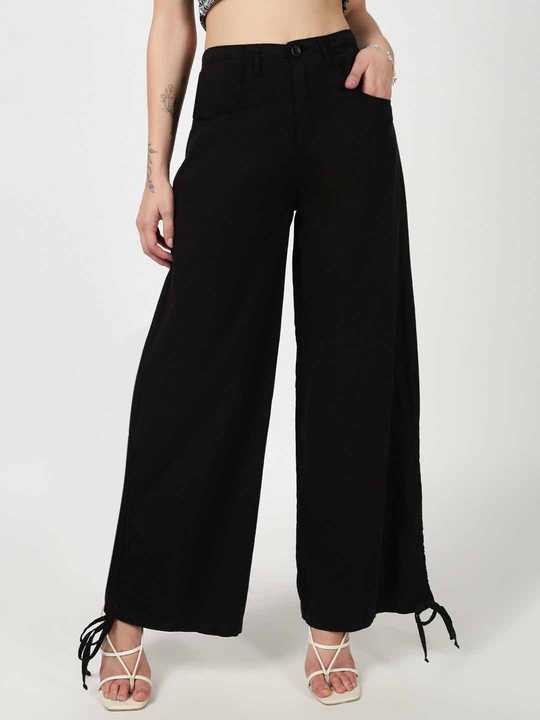 Women Black Light weight Wide leg Trousers