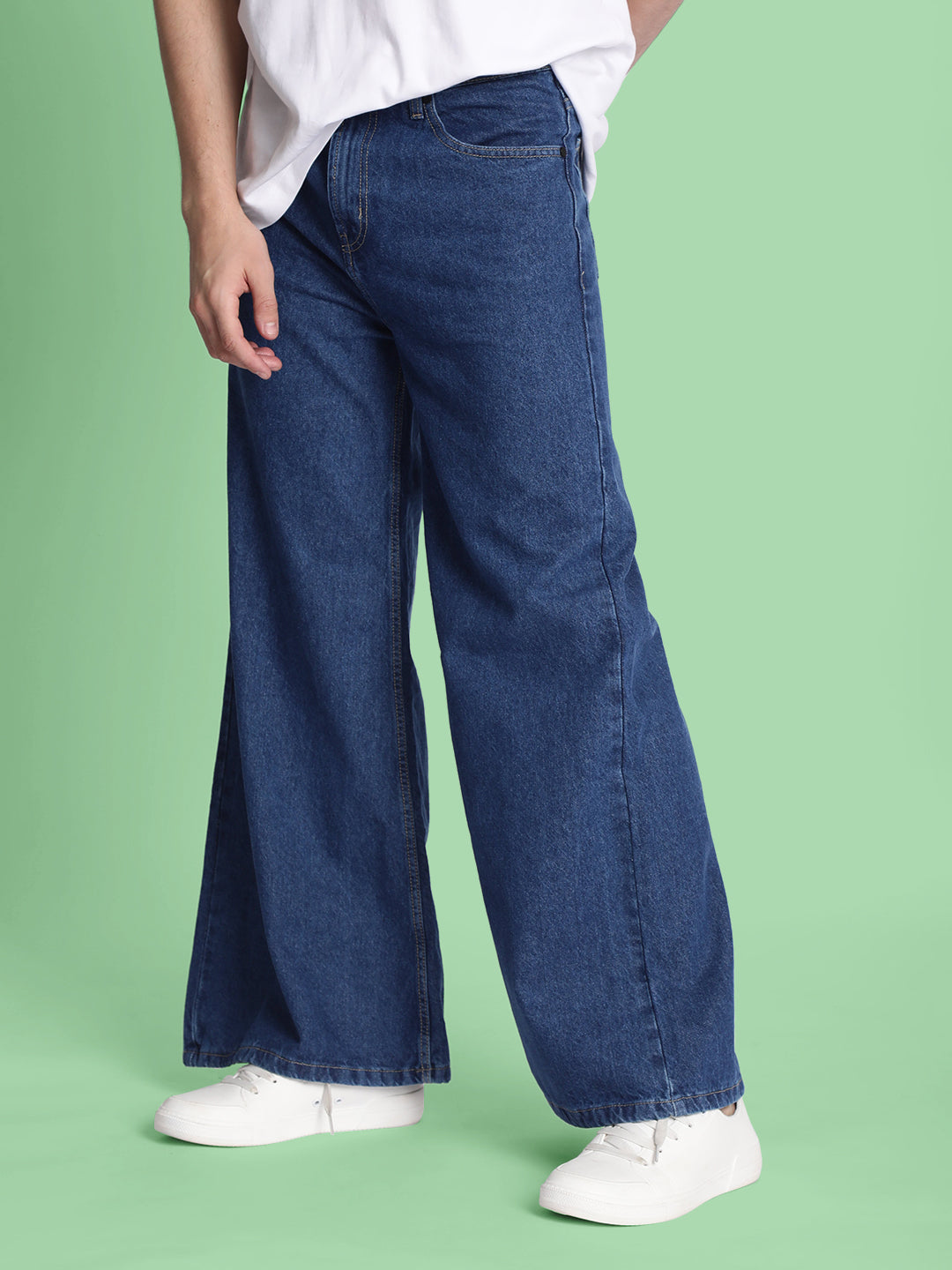 Men Blue Super Wide Leg Jeans