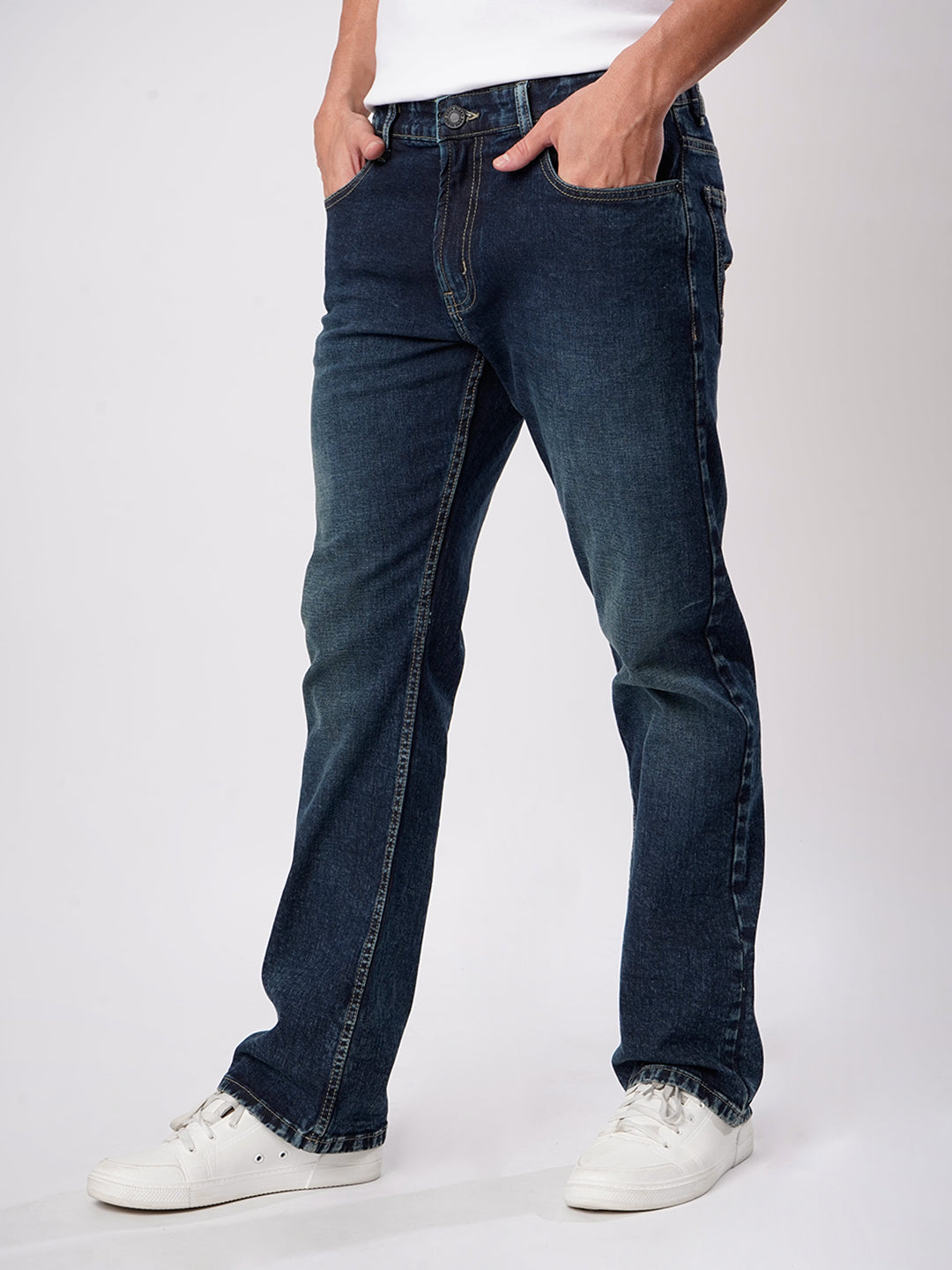 Men Blue Light Fade Bootcut Jeans