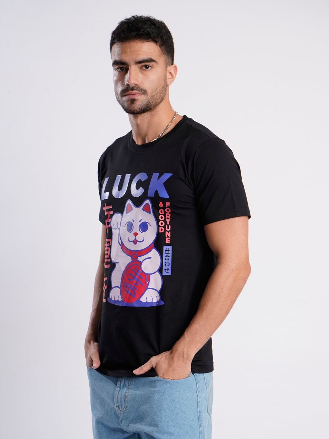 Men Black Cotton Lycra Graphic Print T Shirt