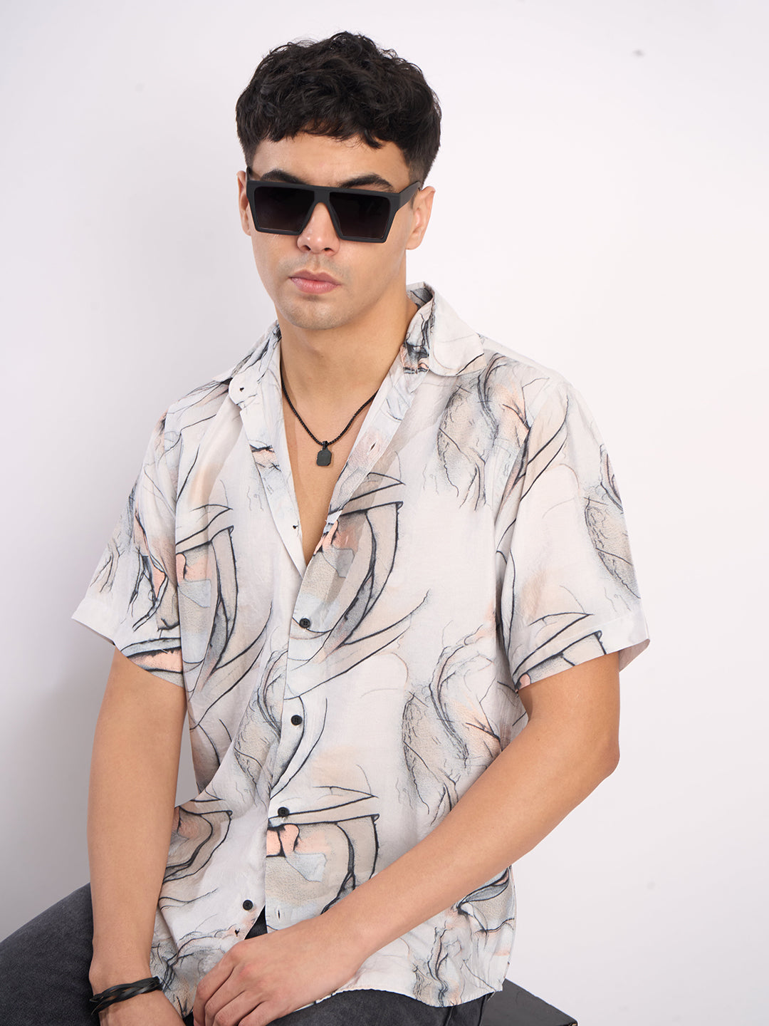 Men Grey Abstract Printed Shirt