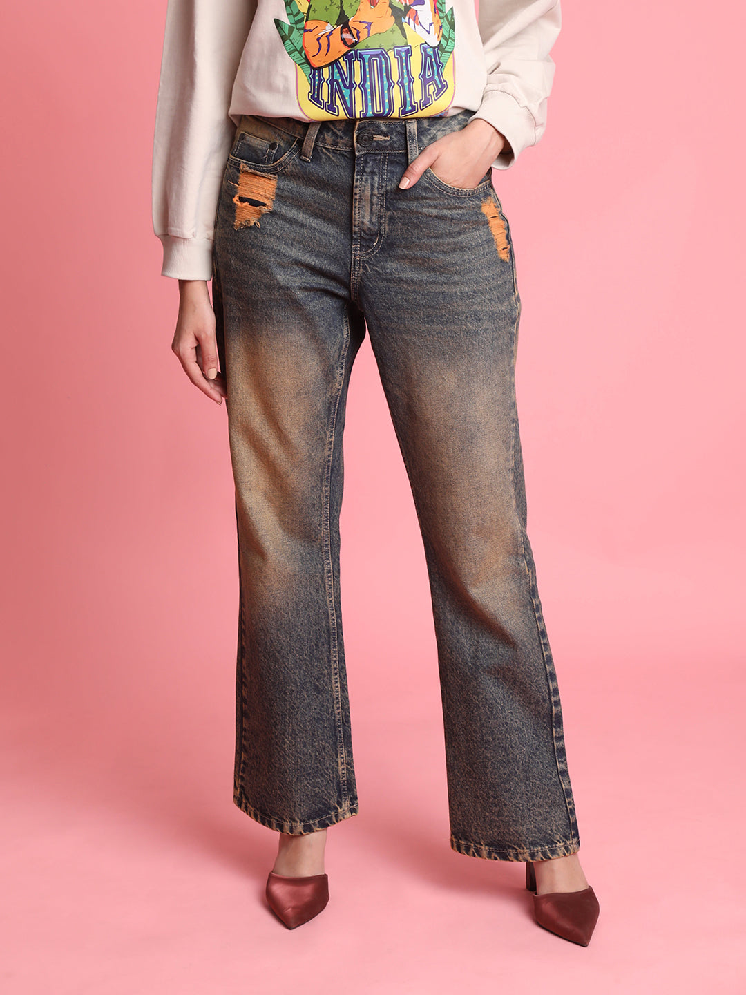 women Boot Cut Dull Blue Jeans