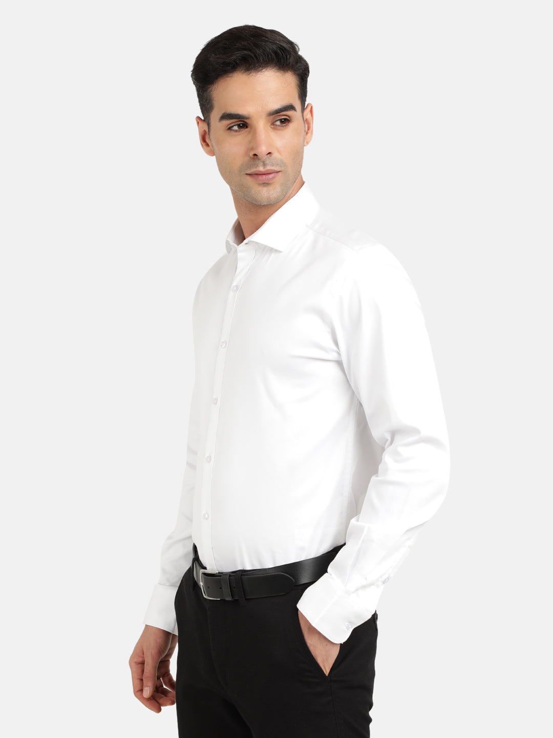 Men White Solid Slim Fit Opaque Formal Shirt