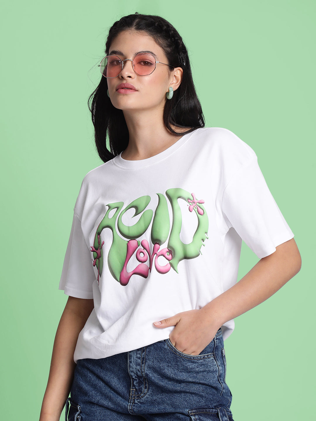 Women 'Acid Love' Typography Printed Oversized T-Shirt