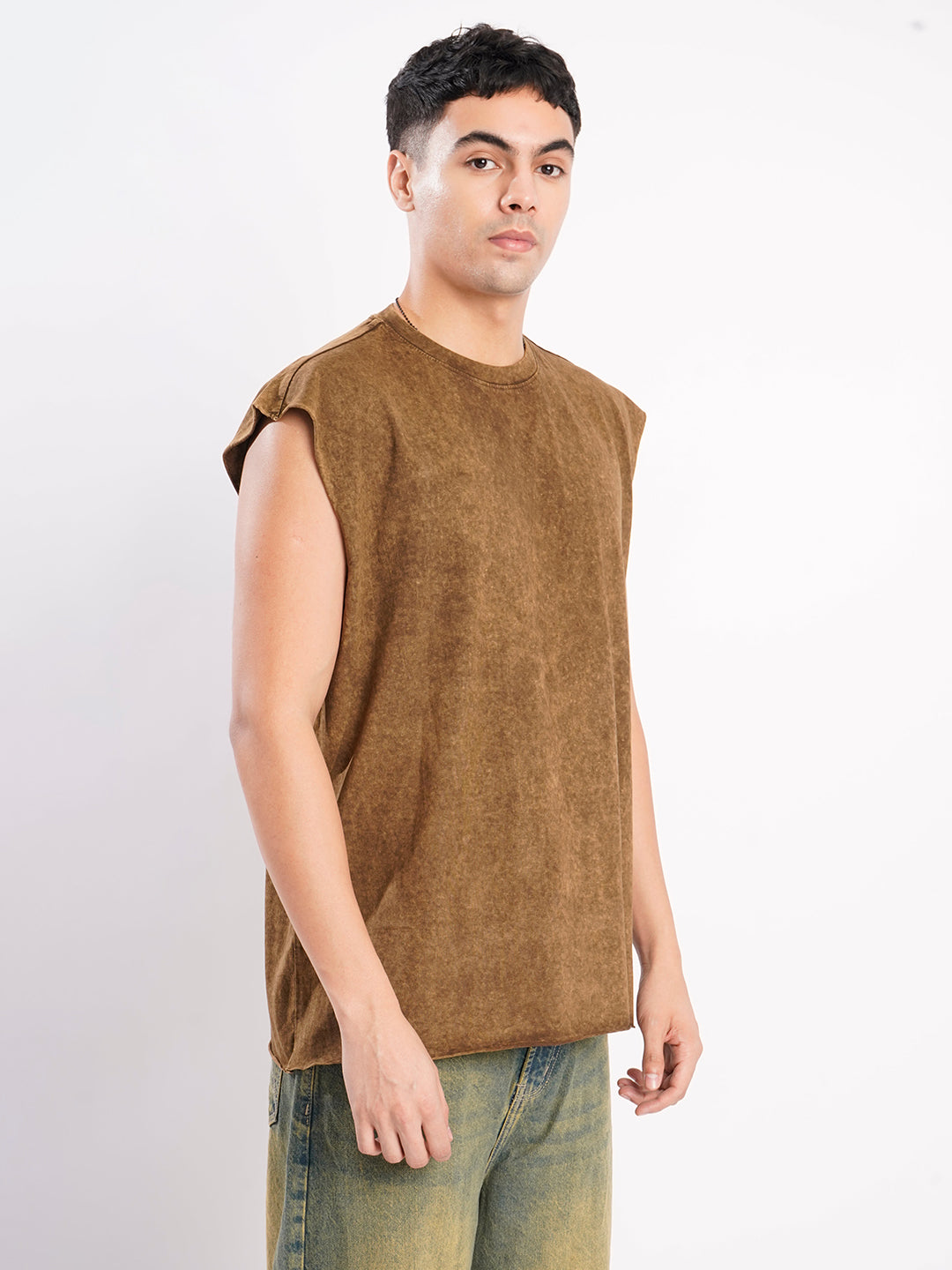 Men Brown Acid Wash T Shirt