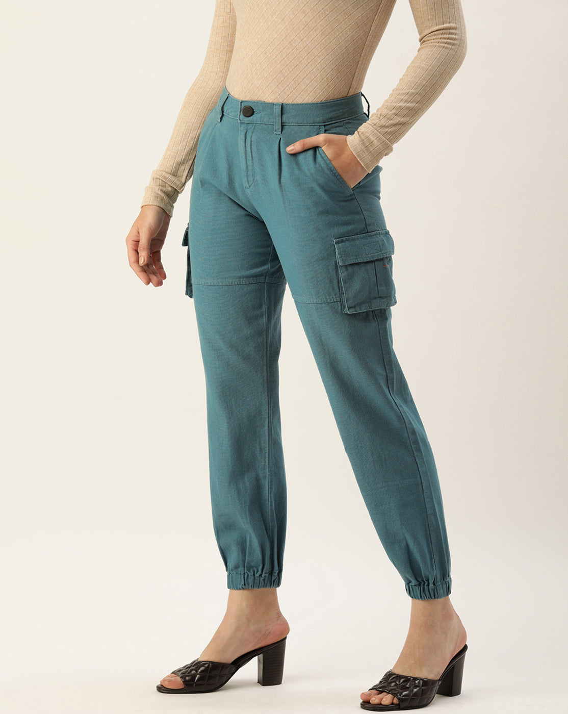 Women Light Teal Regular Fit Solid Casual Joggers