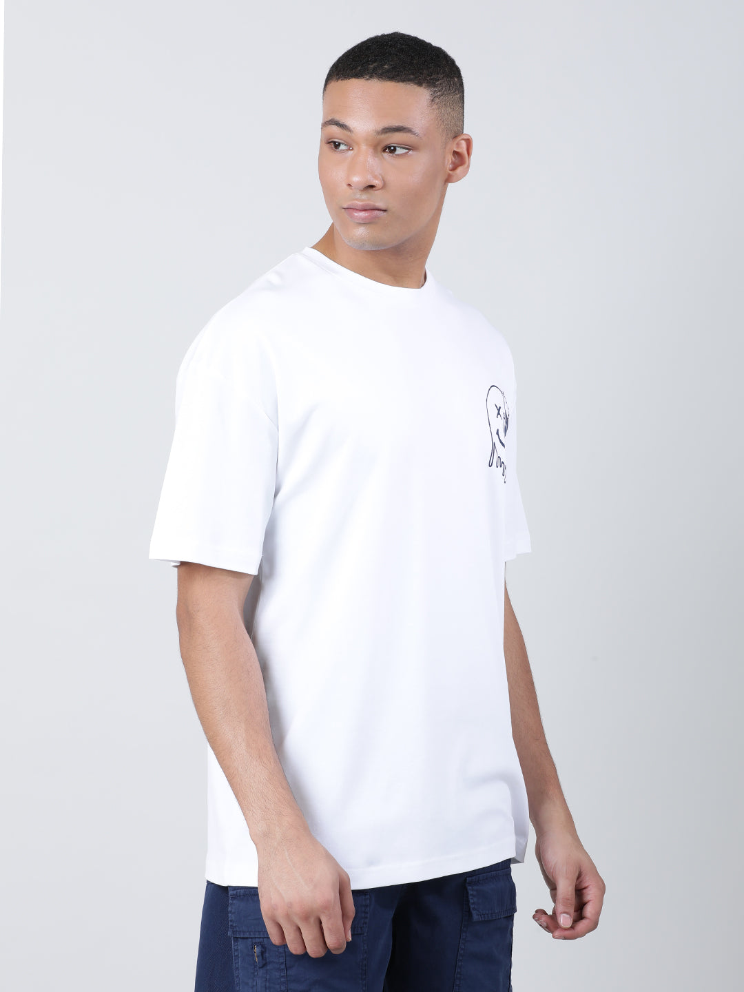 Men White Graphic Print Oversized T-Shirt