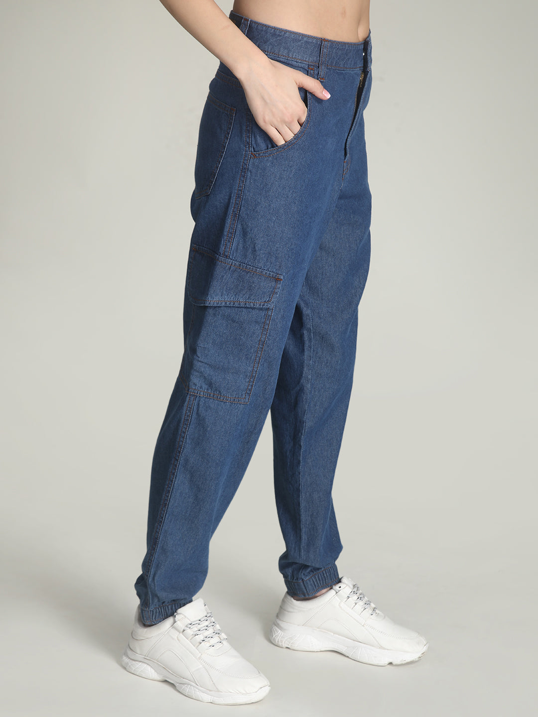 Women Regular Fit Blue Trousers