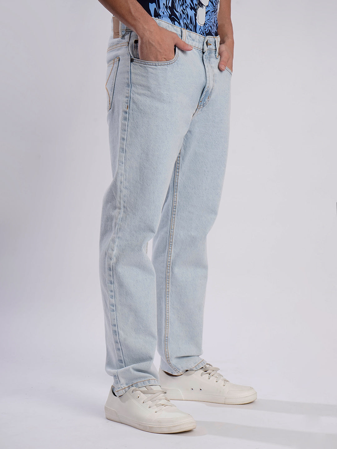 Men Ice Blue Straight Fit Jeans