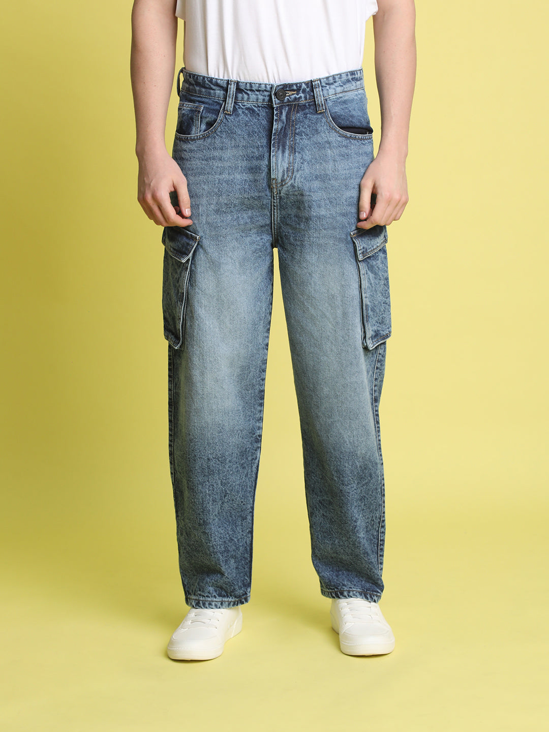 Men Blue Baggy Fit Cargo Jeans