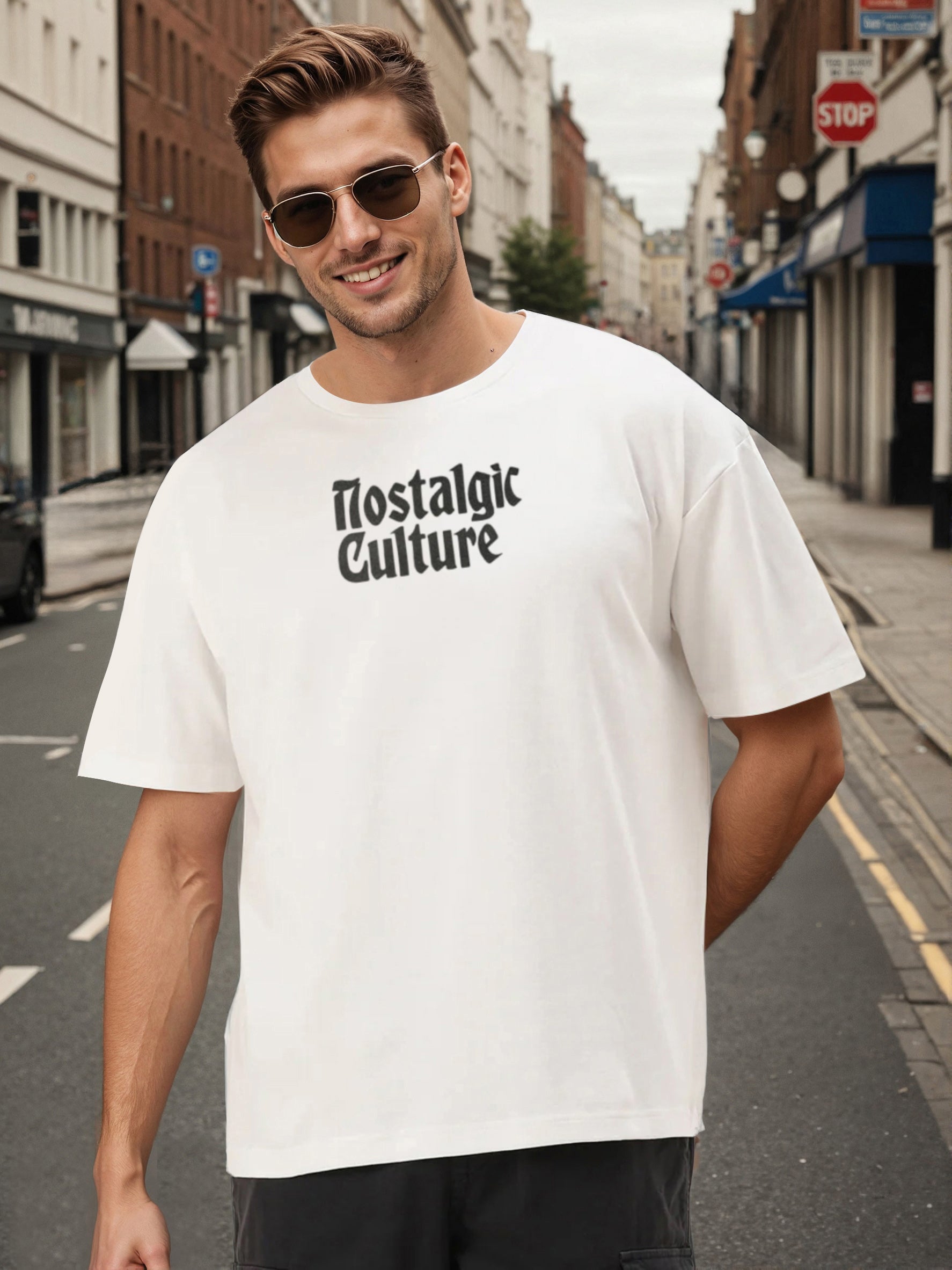 Men White Graphic Print Oversize T Shirt