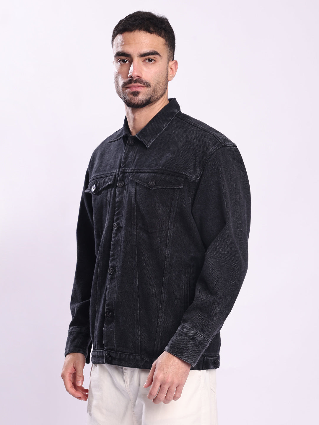Men Black Detachable Back Panel Denim Jacket