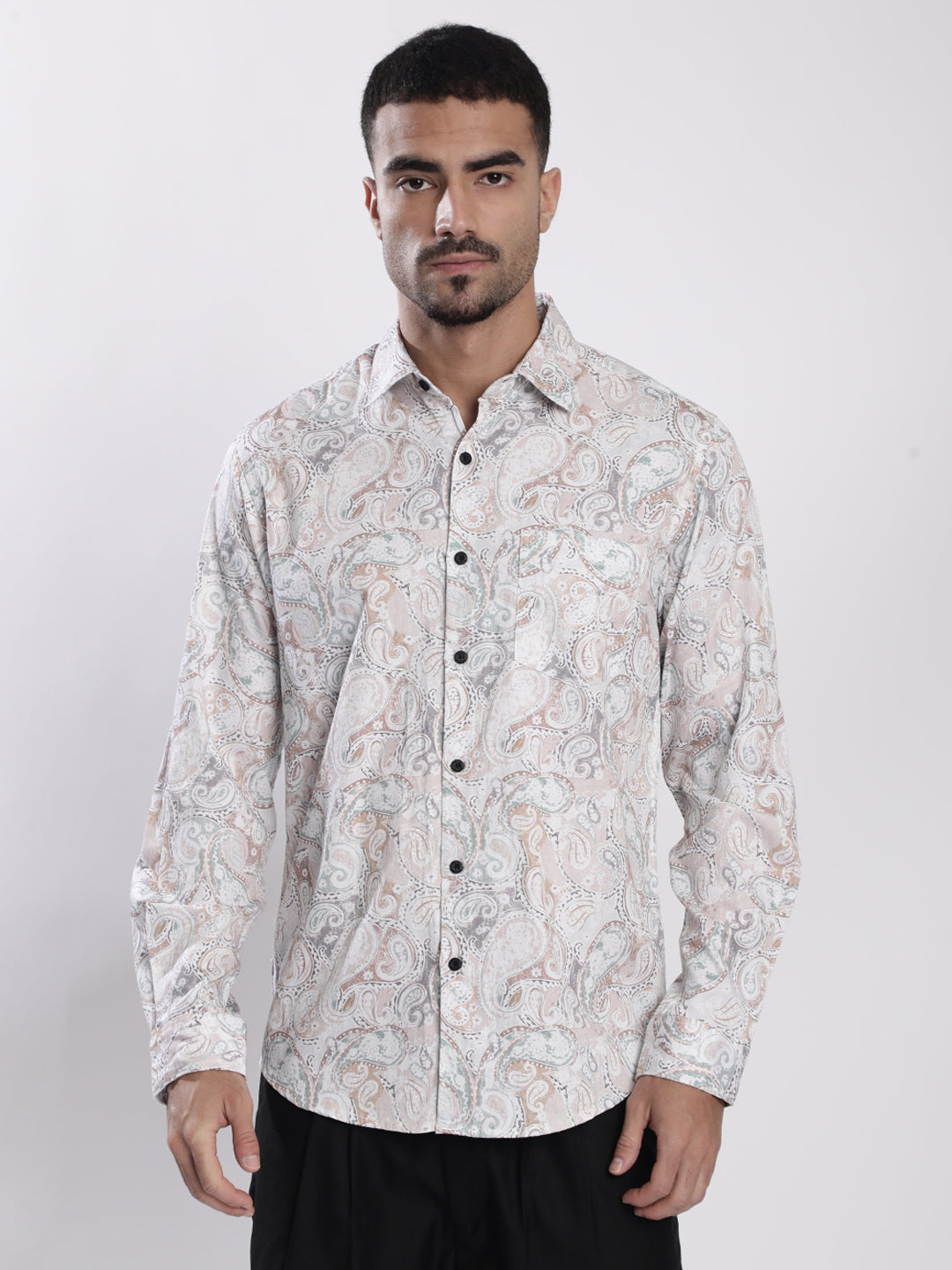Men Brown and Beige Ethnic Motif Printed Shirt