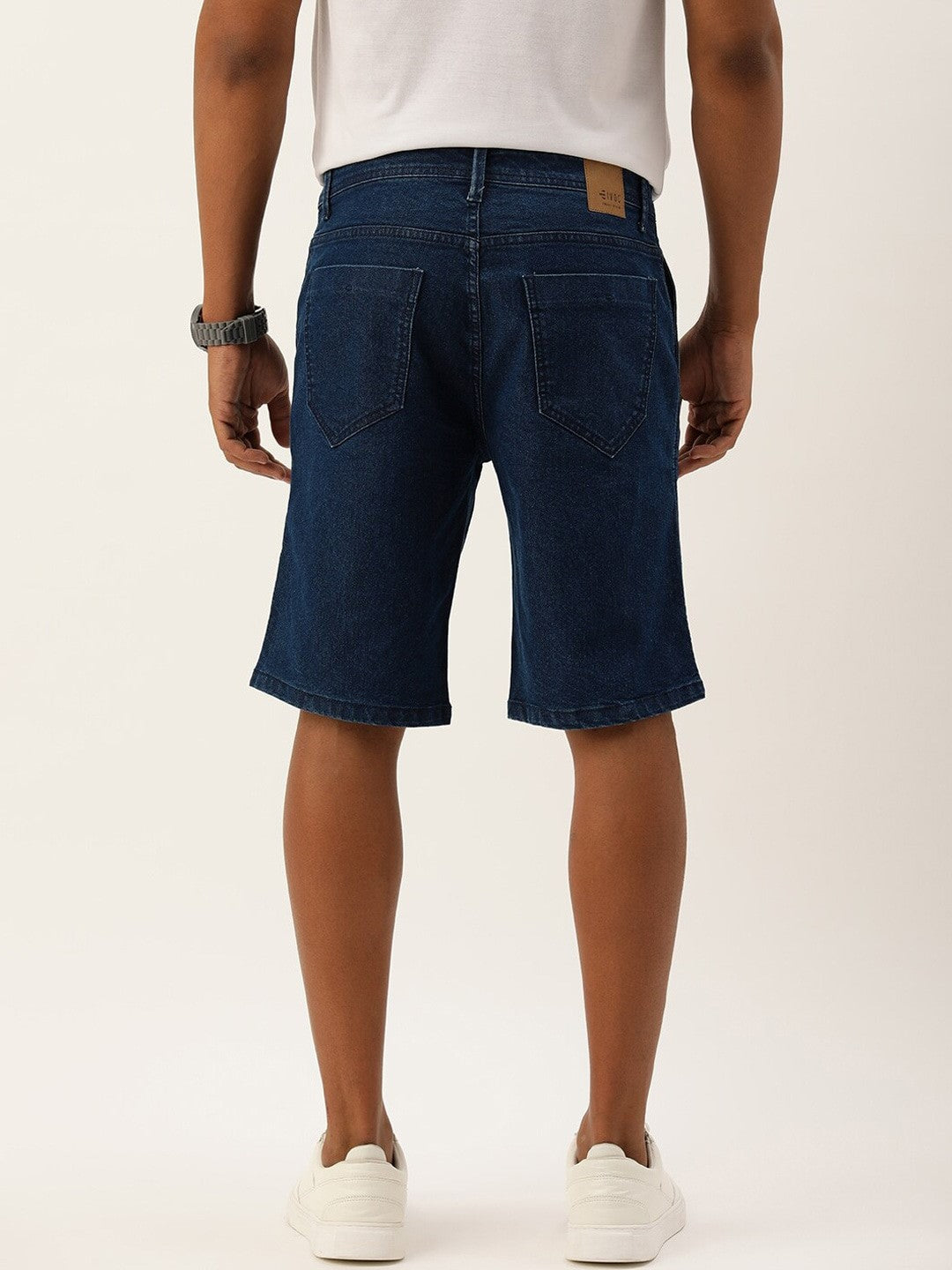 Men Blue Slim Fit Solid Denim Shorts