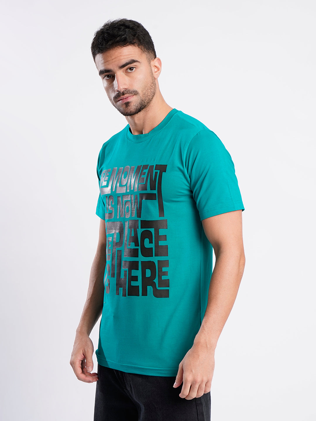 Man Green Cotton Lycra Typography Print T Shirt