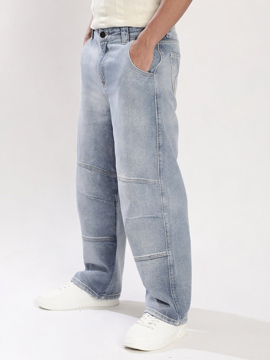 Men Blue Mid-Rise Washed Baggy Cotton Jeans