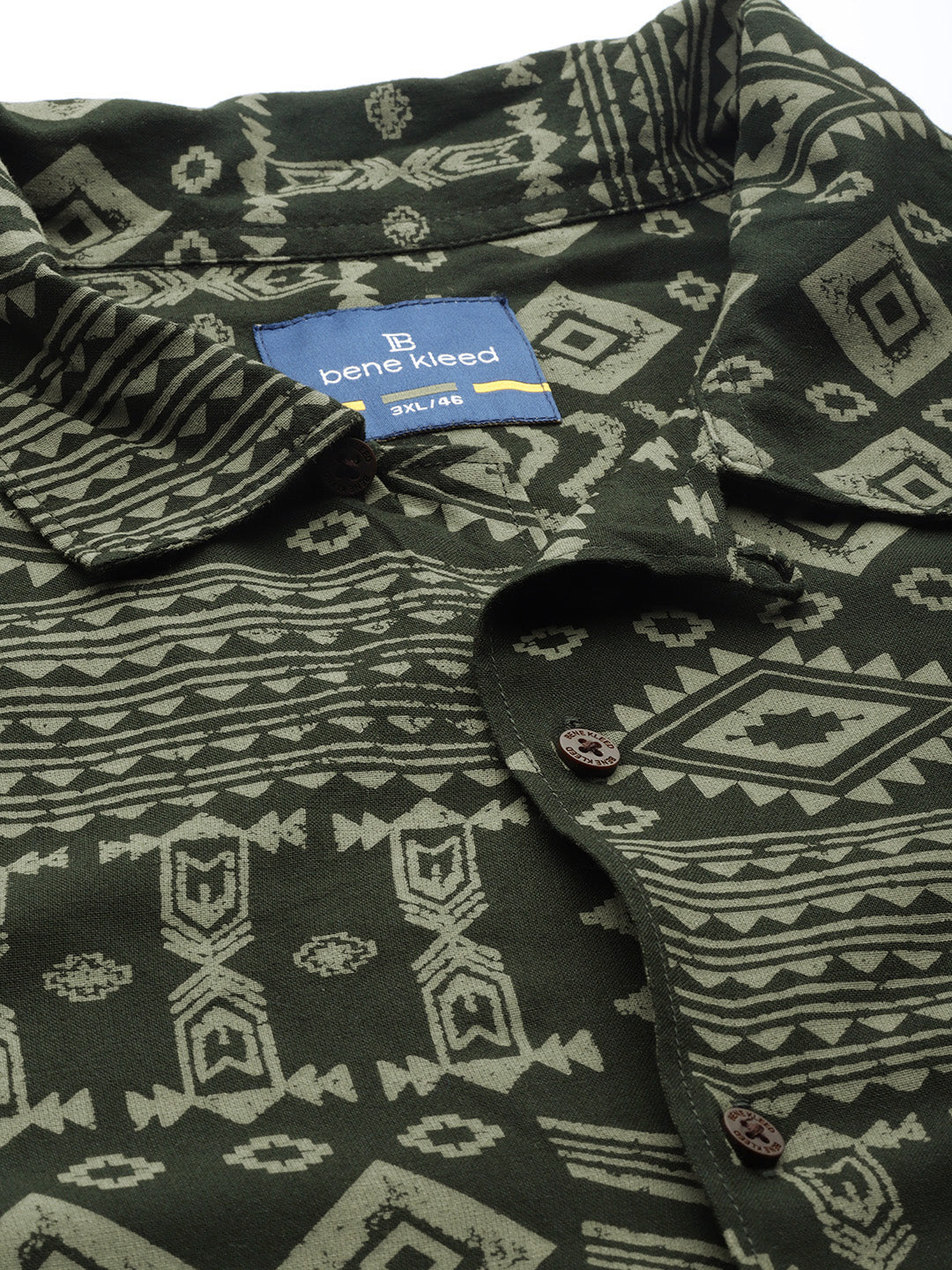 Men Dark Green Regular Fit Tribal Pattern Casual Shirt