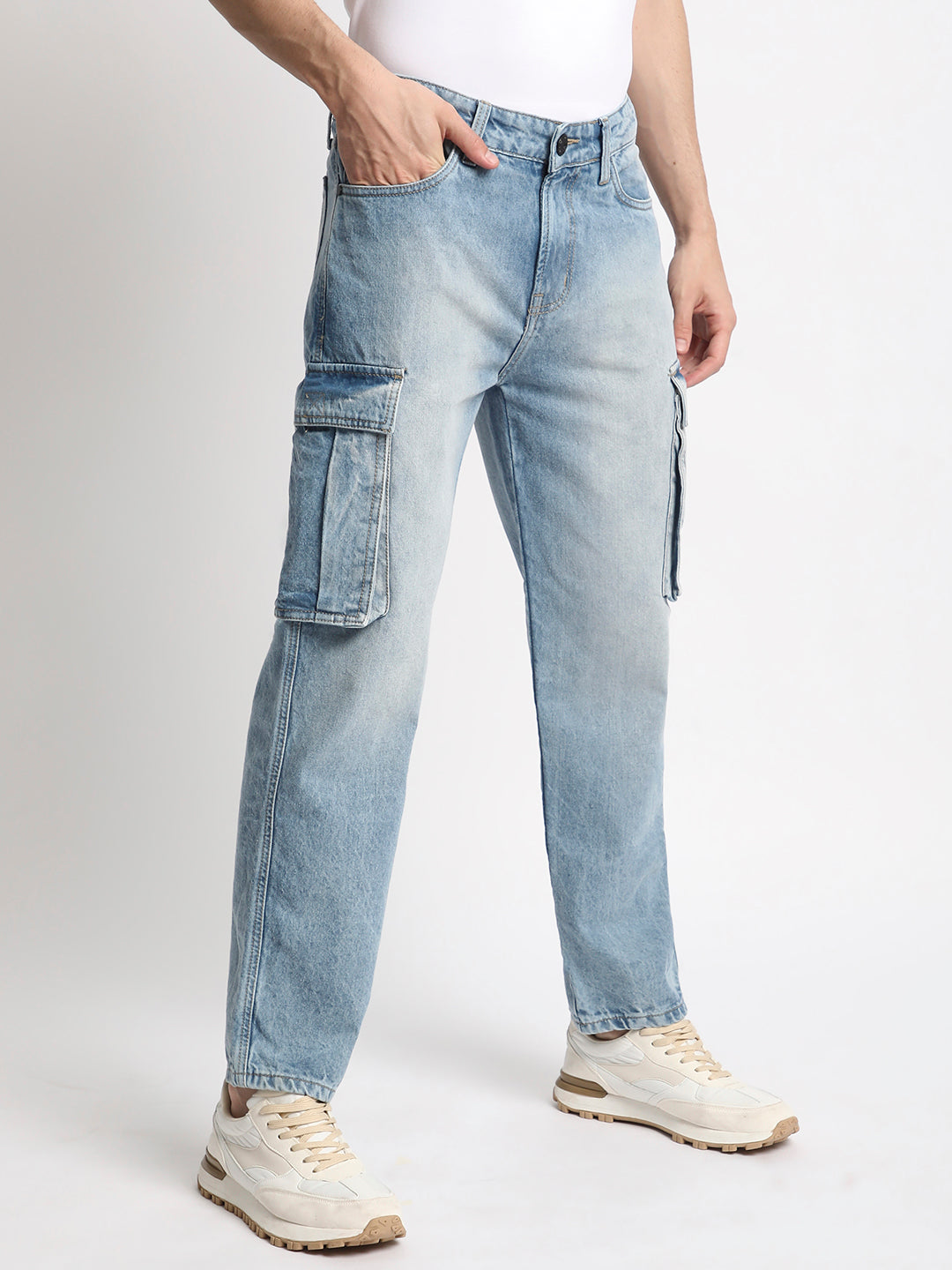 Men Relaxed Fit Cargo Denim