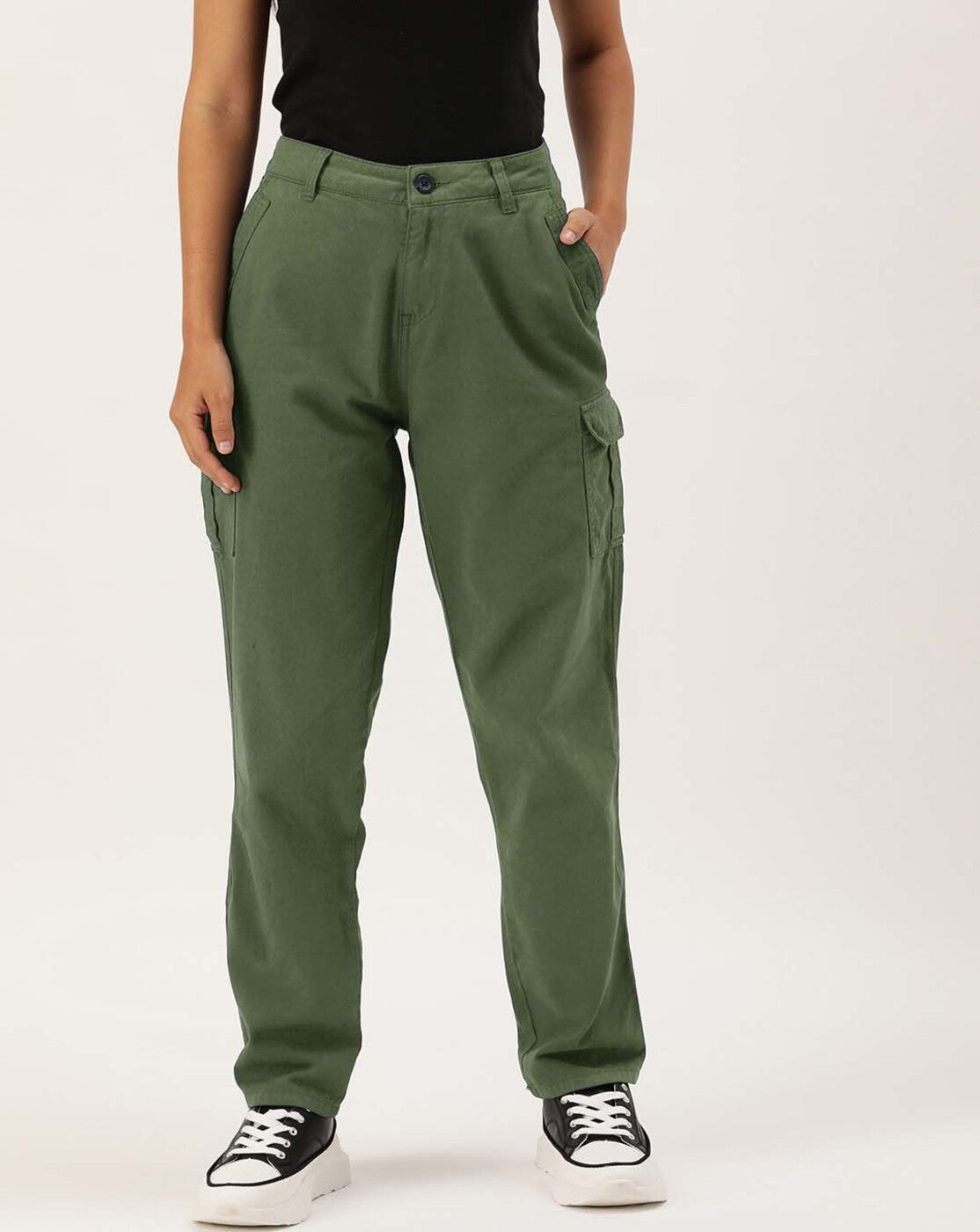 Women Laurel Wreath Slim Fit Solid Cargo Trousers