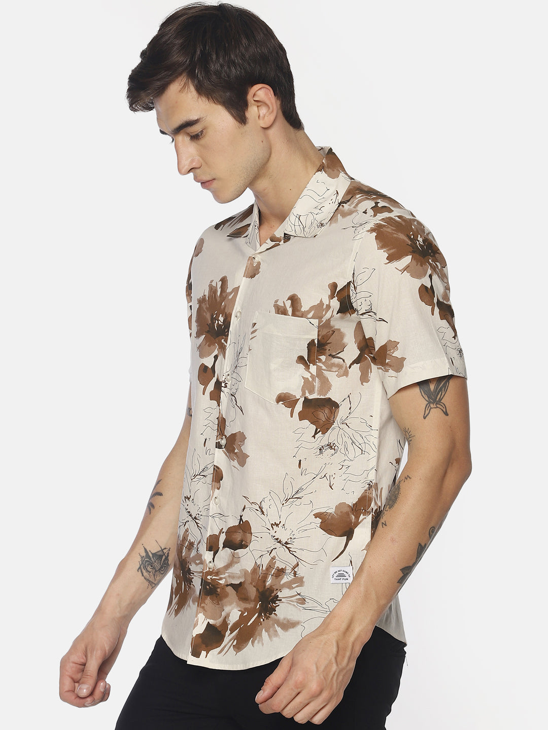 Men Beige Slim Fit Printed Casual Shirt