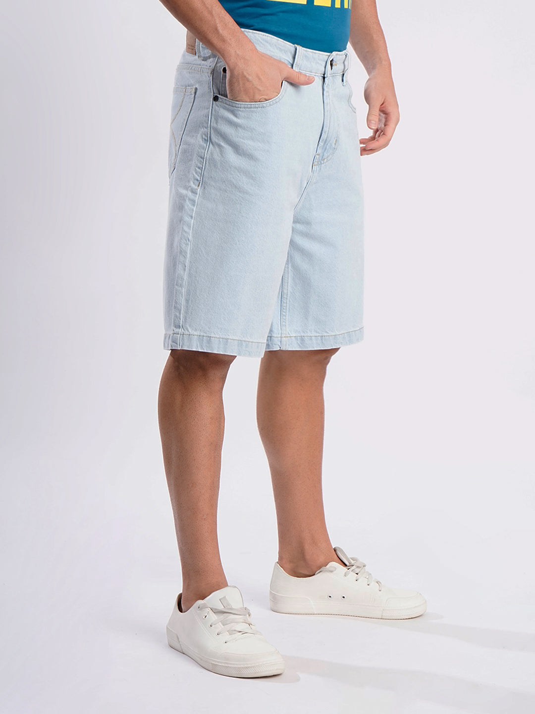 Men Light Blue Relax Fit Denim Shorts