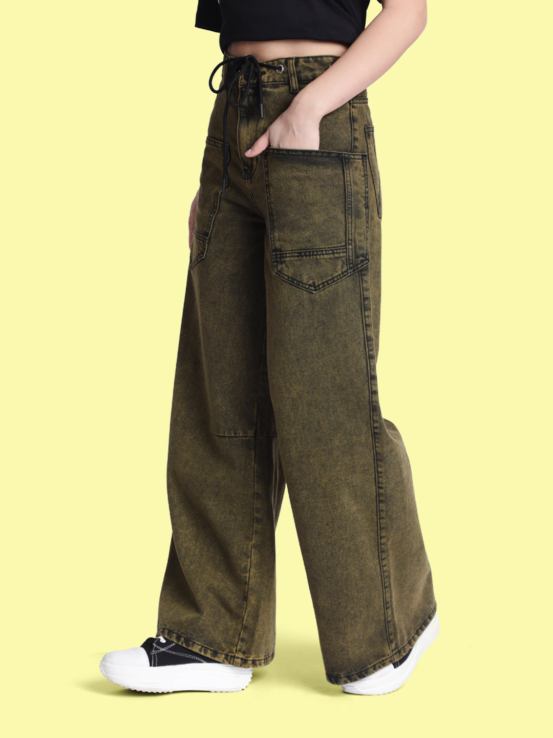 Women Wide Leg Mustard Tinted jeans