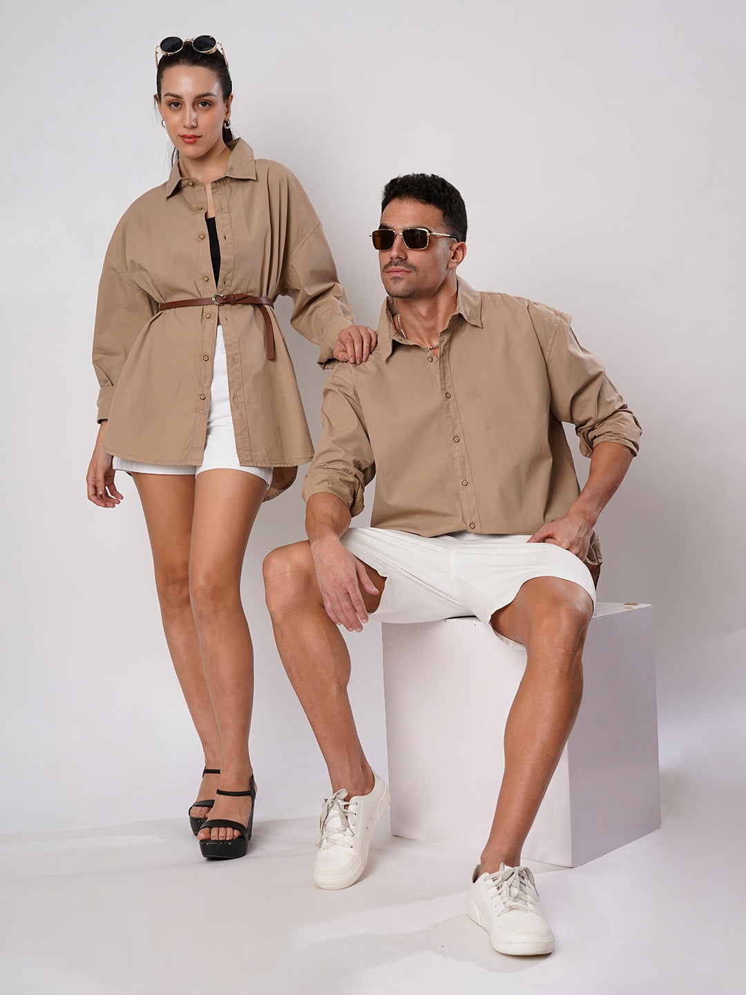 Men Beige Oversize Cotton Casual Shirt