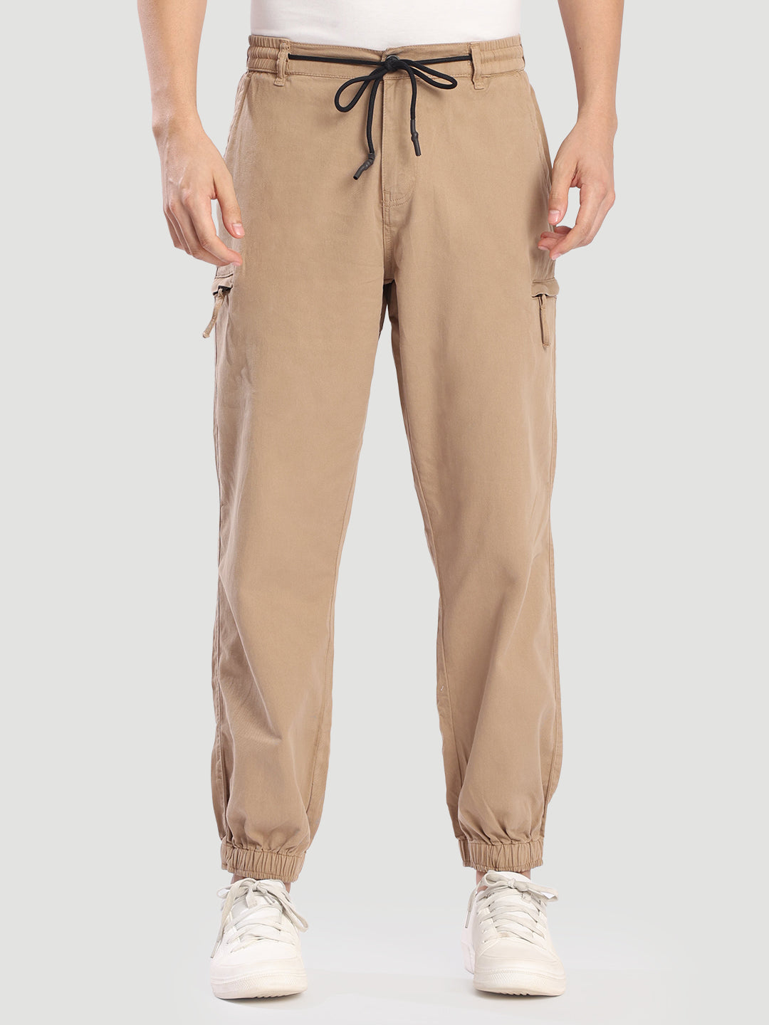 Men Relax Fit Beige Cargo Joggers
