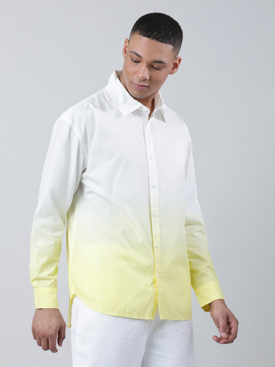 Gender Fluid Sunshine Yellow/White Ombre Ovesized Solid Casual Shirt