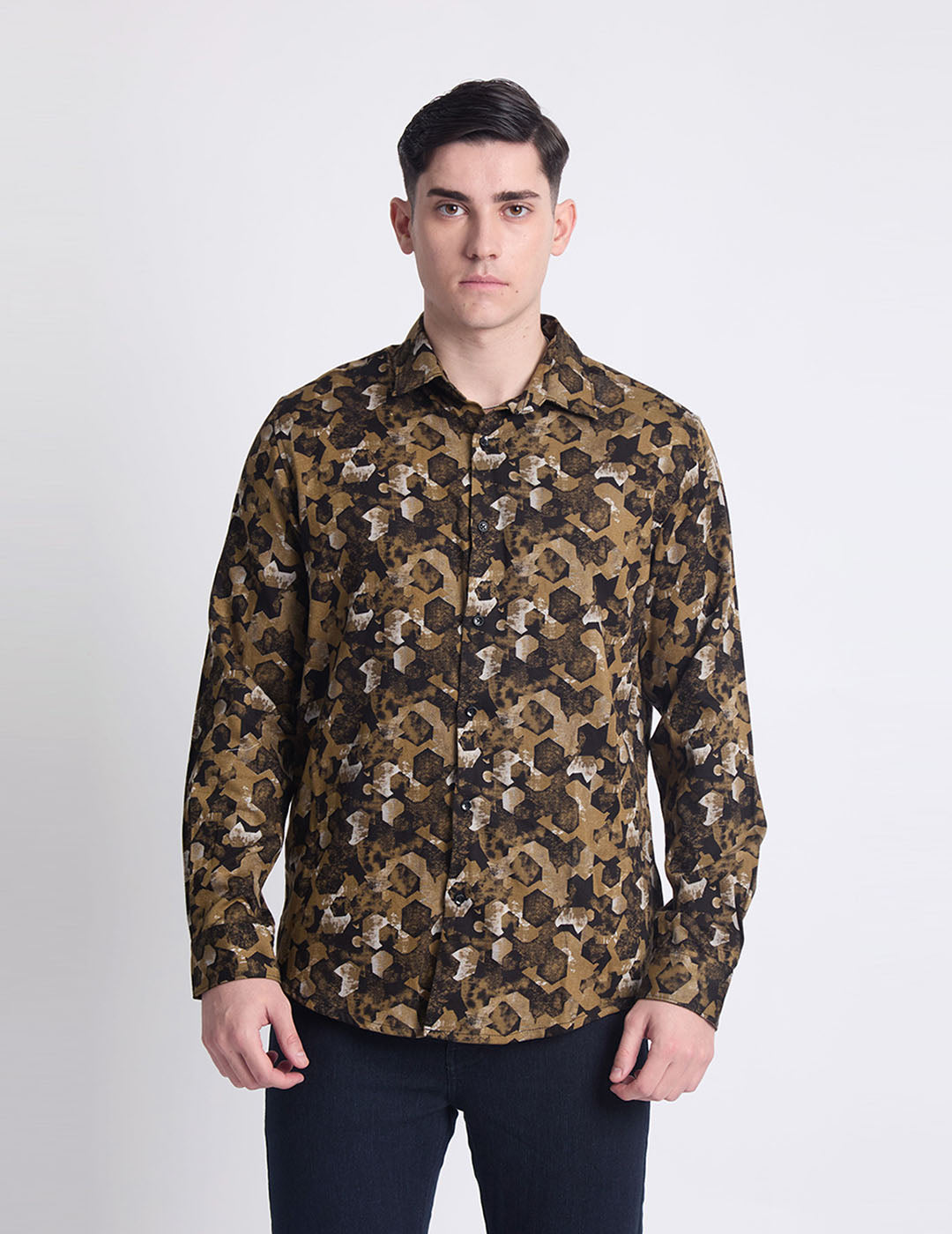 Men Black & Brown Self-design Regular fit Shirt