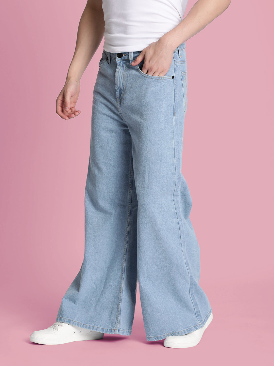 Men Light Blue Super Wide-Leg Jeans