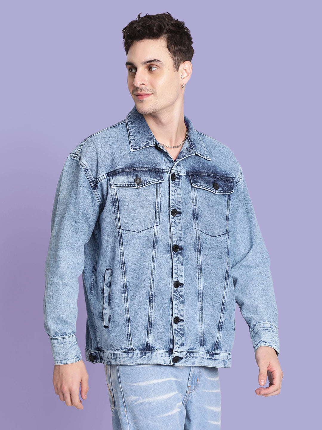 Gender fluid Heart Detachable Back Print Panel Denim Jacket