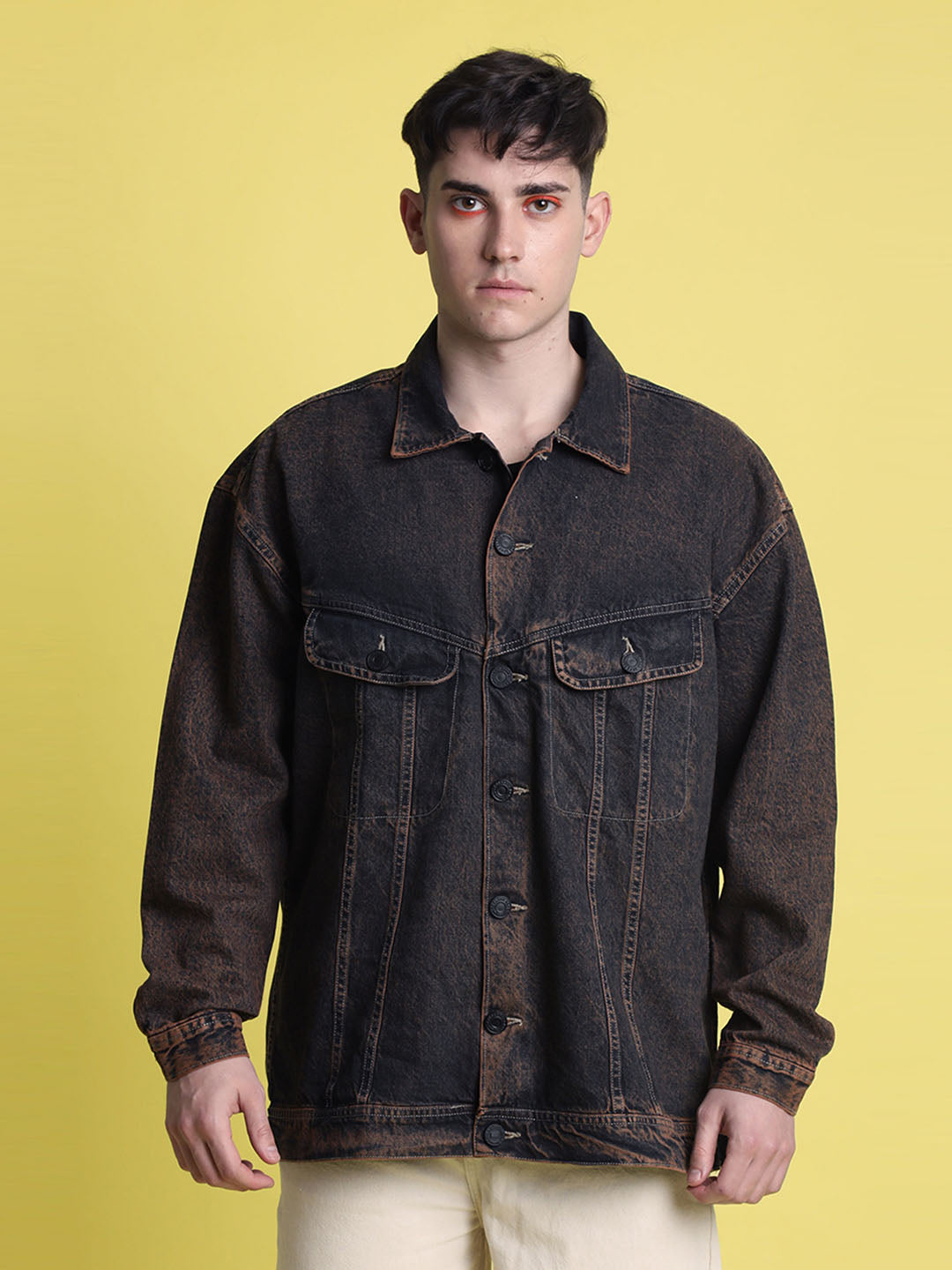 Men Full Sleeve Brown Tinted Denim Jacket