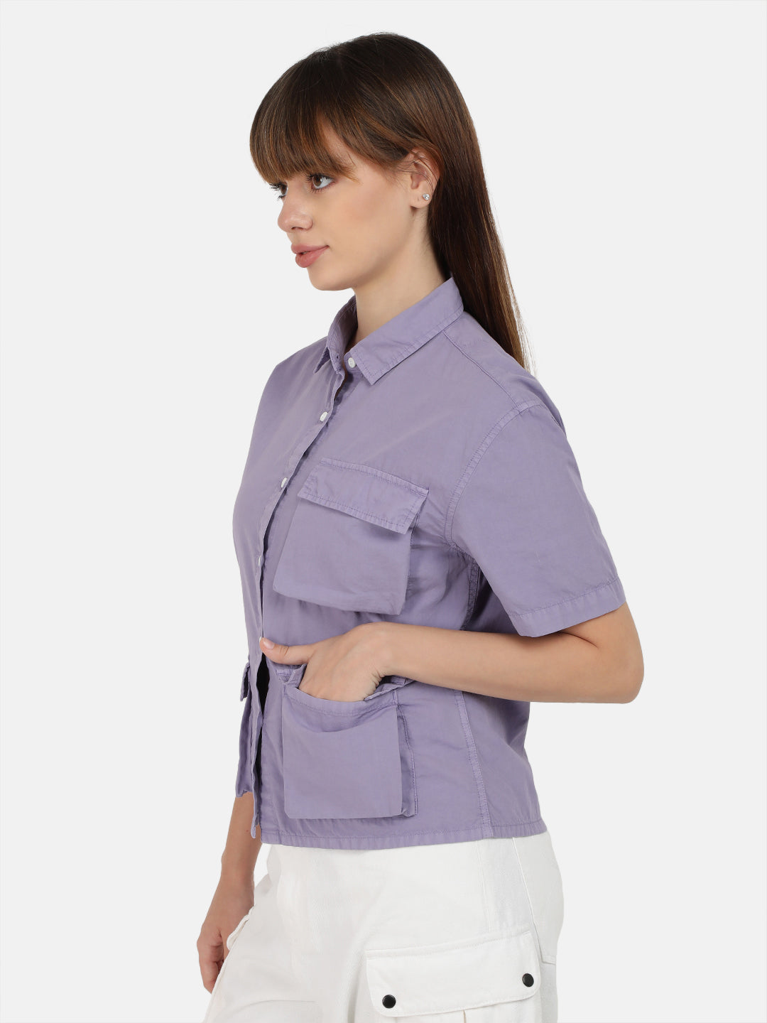 Women Purple Overdyed 3 Pockets Casual Shirt