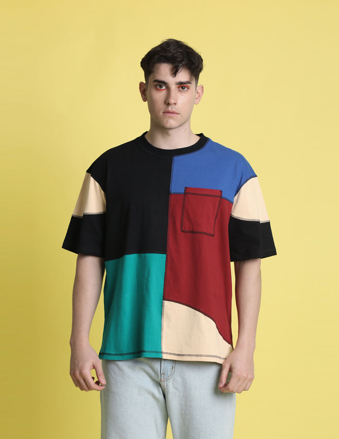 Men Multicolor Oversized Patchwork T-shirt