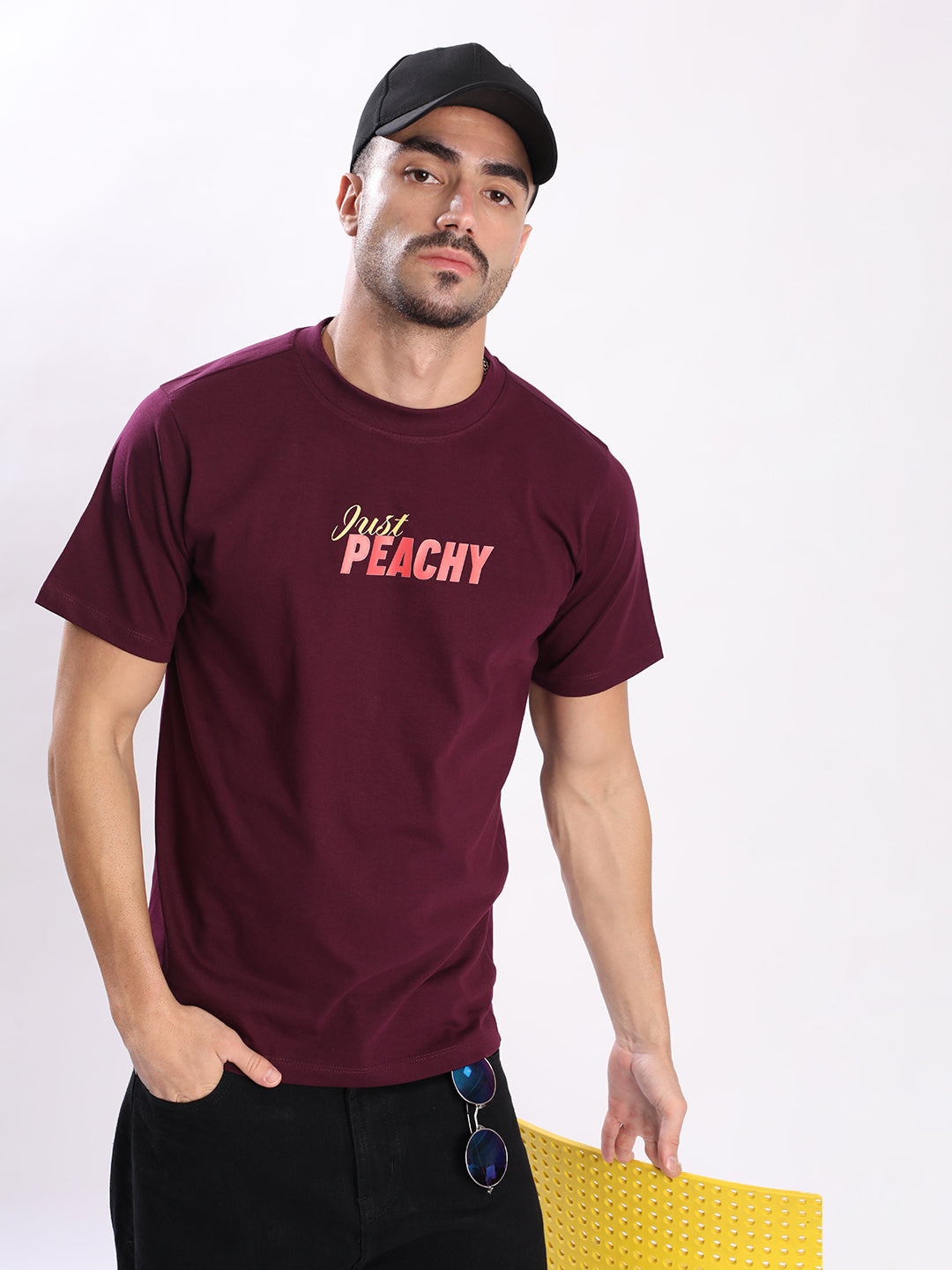 Men Burgundy Graphic Print T-shirt