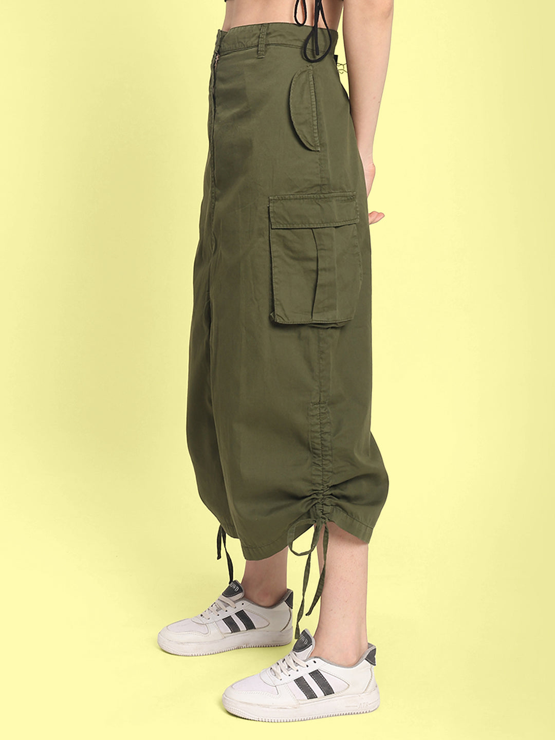 Women Deep Lichen Green Parachute-fit Cargo Skirt