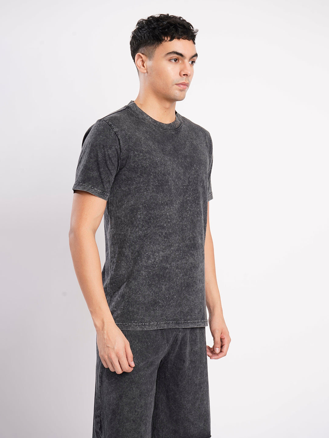 Men Black Acid Wash T Shirt