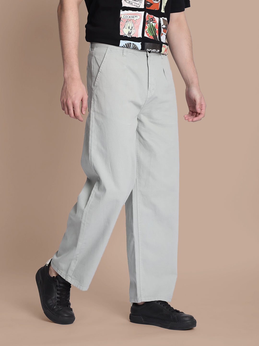 Men Grey Baggy-Fit Chino Trousers