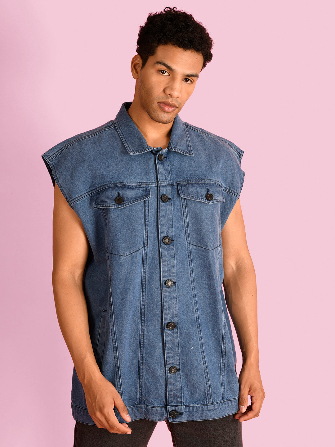 Men Over Size Fit Mid Blue Denim Jackets