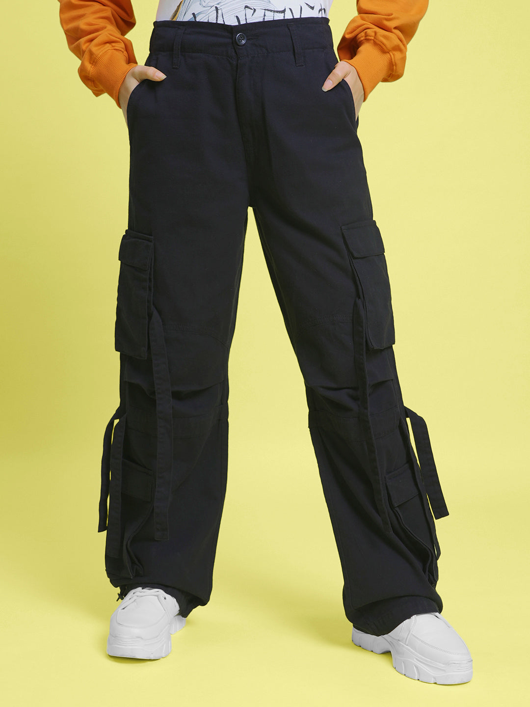 Women Classic Straight Fit High-Rise Cargos Trousers