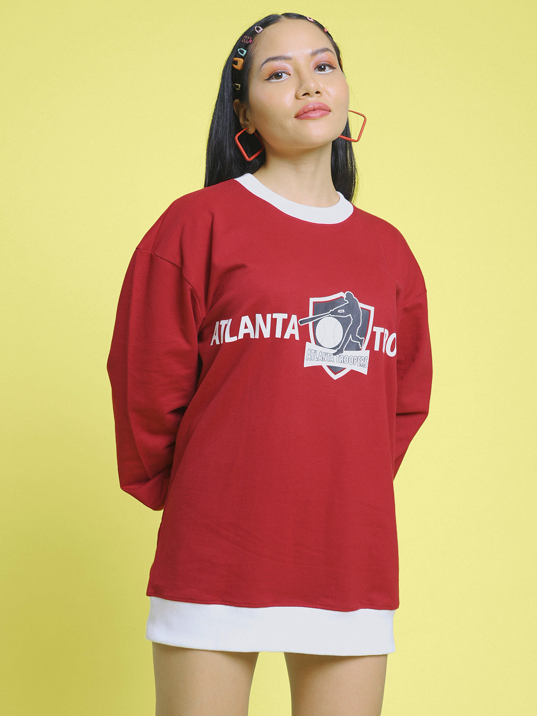 Women-Varsity-printed-longline-Sweatshirt