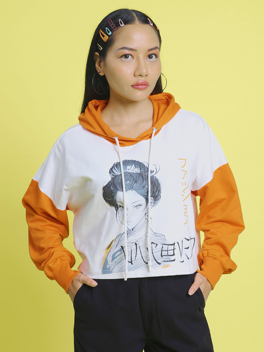 Women Anime Printed Hood Cotton Pullover Sweatshirt