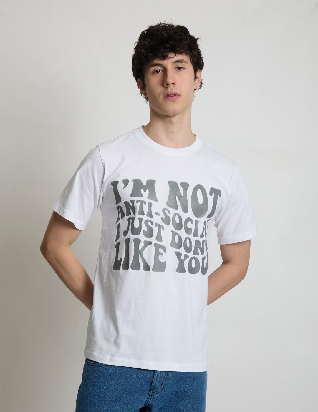 Men  Typography Printed (I am Not Anti Social)  T shirt