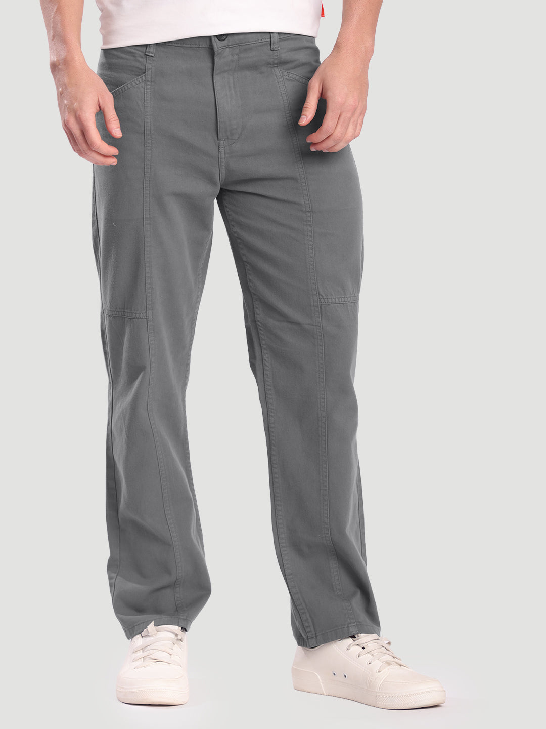 Men Grey Panelled Relax Fit Trousers