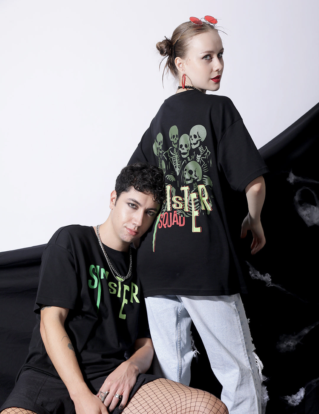 Unisex Oversize Fit  Black Halloween Theme T Shirt