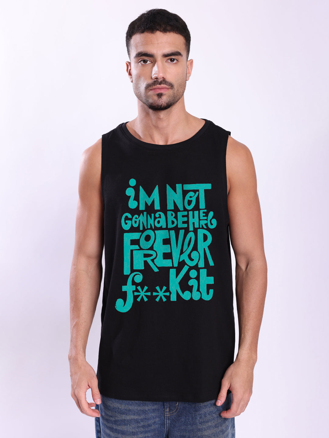 Men Black Sleeveless Graphic Print Relax Fit T Shirt