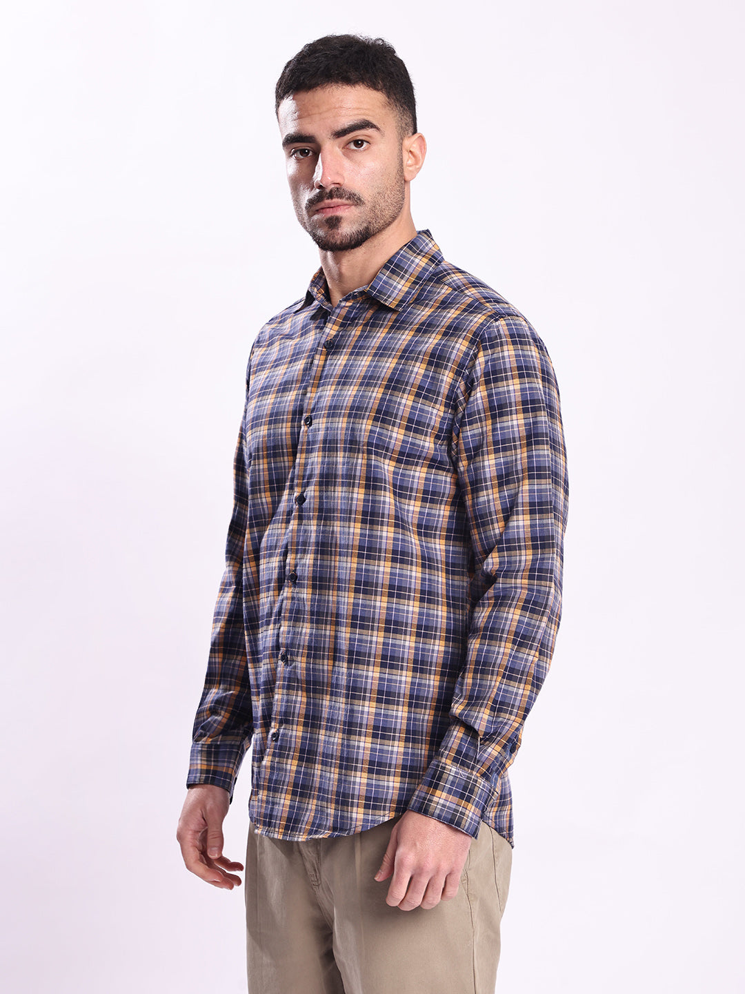 Men Blue Checked Casual Shirt